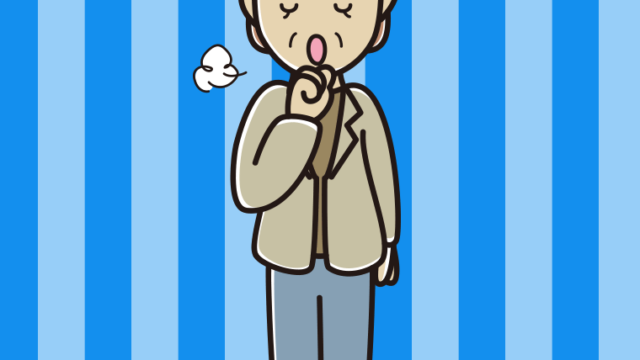 咳払いする年配女性会社員（カジュアル）のイラスト【色、背景あり】PNG