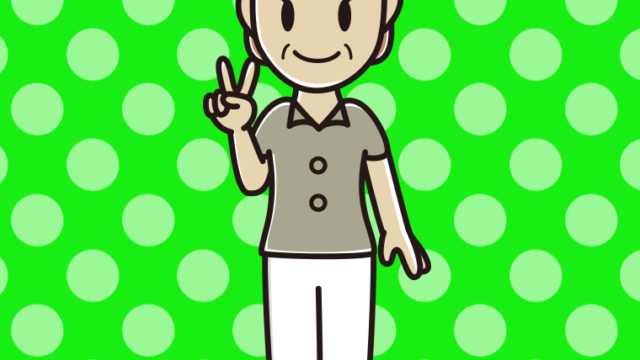 ピースをする年配女性会社員（クールビズ）のイラスト【色、背景あり】PNG