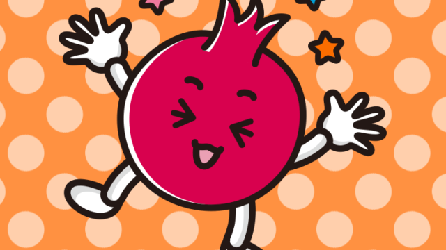 喜ぶザクロちゃんのイラスト【色、背景あり】PNG