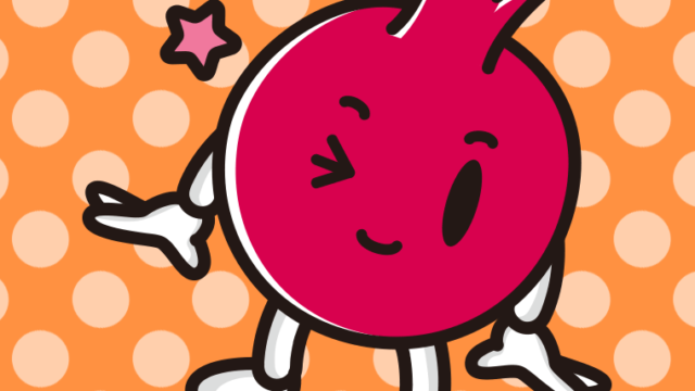 ウインクするザクロちゃんのイラスト【色、背景あり】PNG