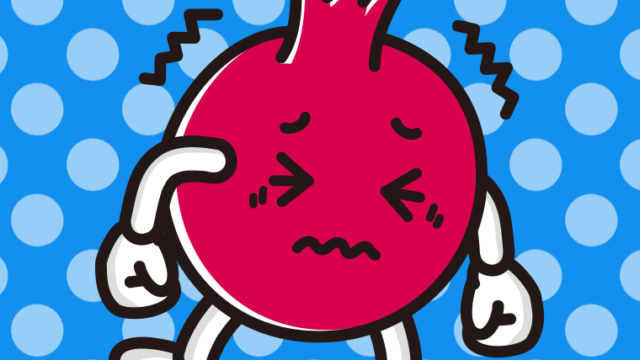 ブルブル震えるザクロちゃんのイラスト【色、背景あり】PNG