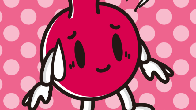 苦笑いするザクロちゃんのイラスト【色、背景あり】PNG