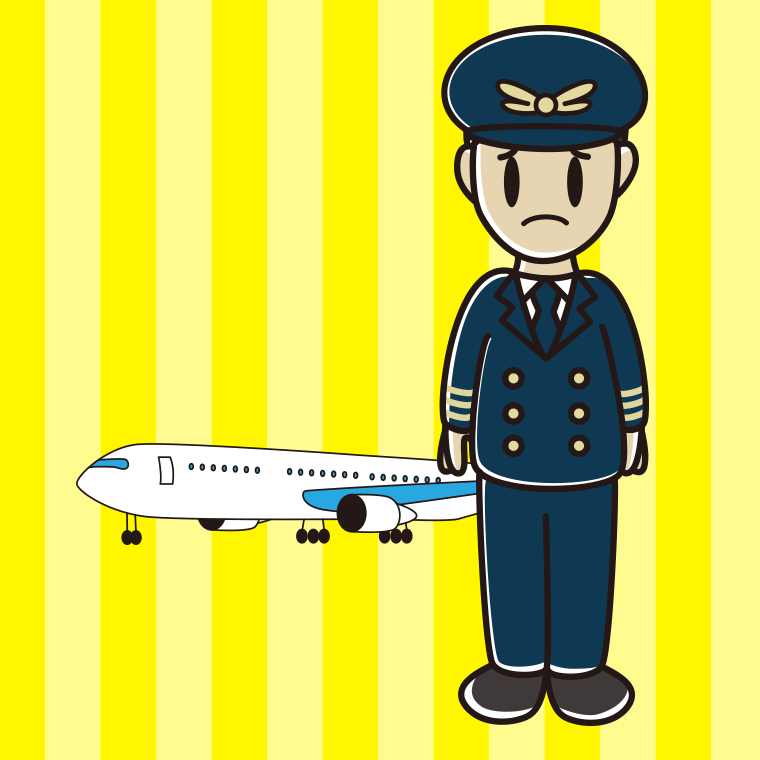 困る男性パイロットのイラスト【色、背景あり】PNG