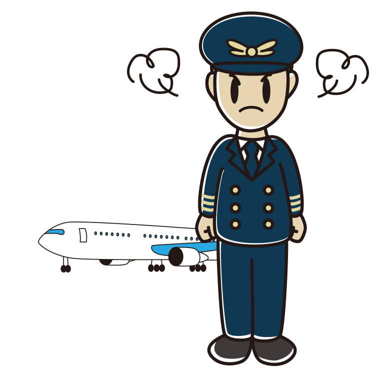 怒る男性パイロットのイラスト【色あり、背景なし】透過PNG