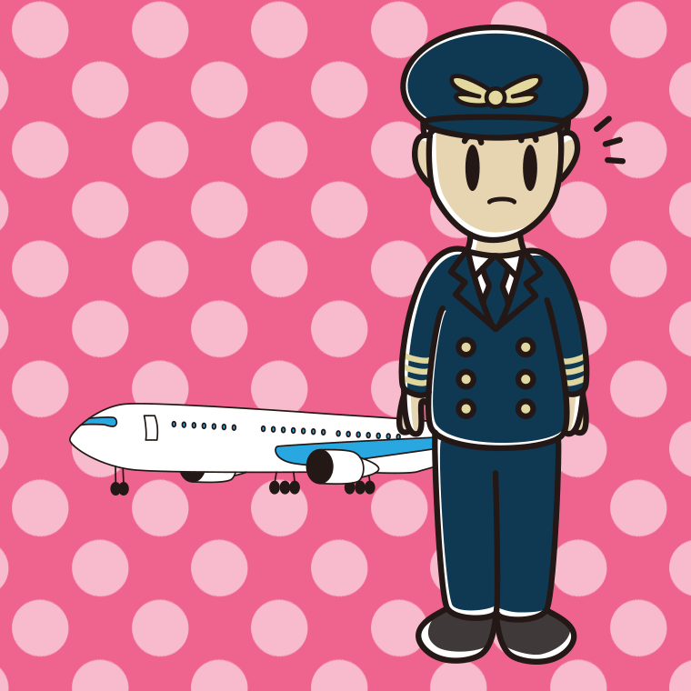 何かに気付く男性パイロットのイラスト【色、背景あり】PNG