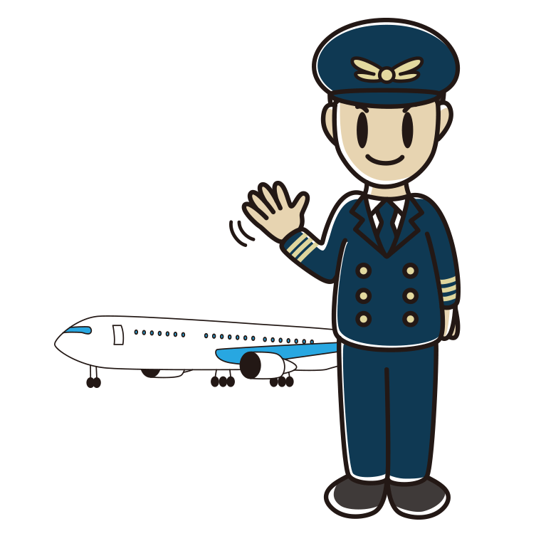 手を振る男性パイロットのイラスト【色あり、背景なし】透過PNG