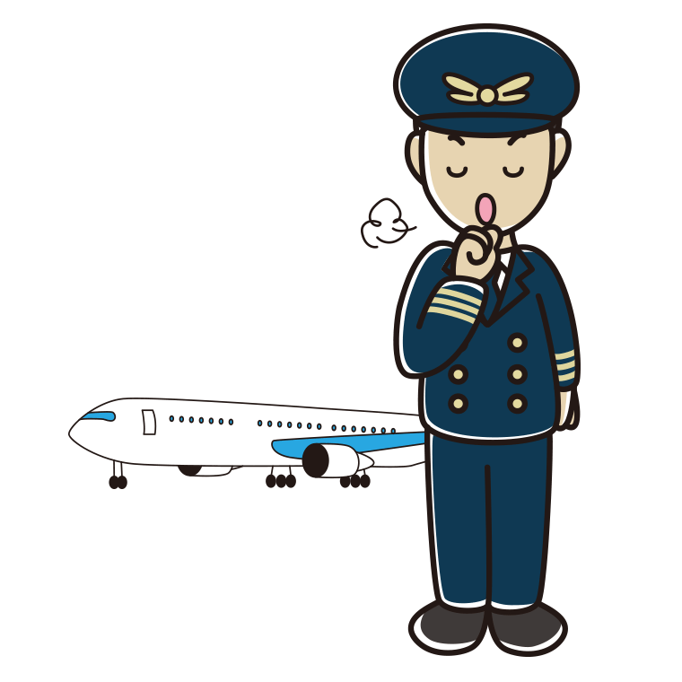 咳払いする男性パイロットのイラスト【色あり、背景なし】透過PNG