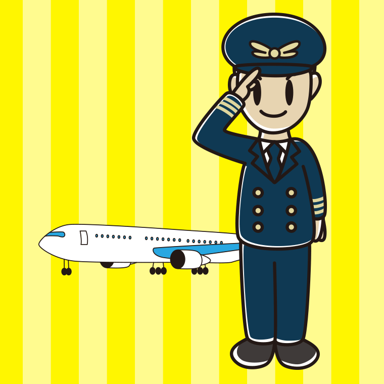 敬礼する男性パイロットのイラスト【色、背景あり】PNG