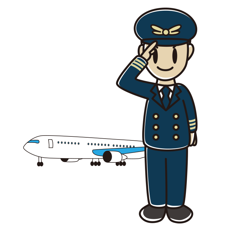 敬礼する男性パイロットのイラスト【色あり、背景なし】透過PNG