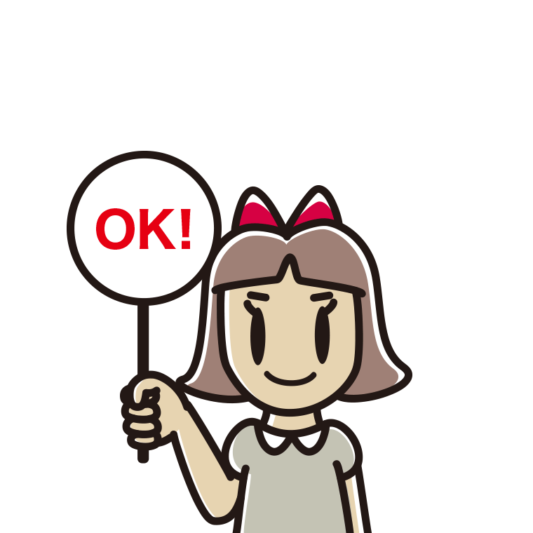 OKの札を持つ小学生女子のイラスト【色あり、背景なし】透過PNG