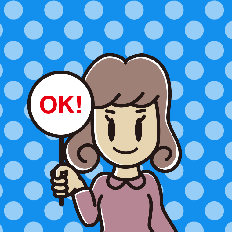 OKの札を持つ女子大学生のイラスト【色、背景あり】PNG