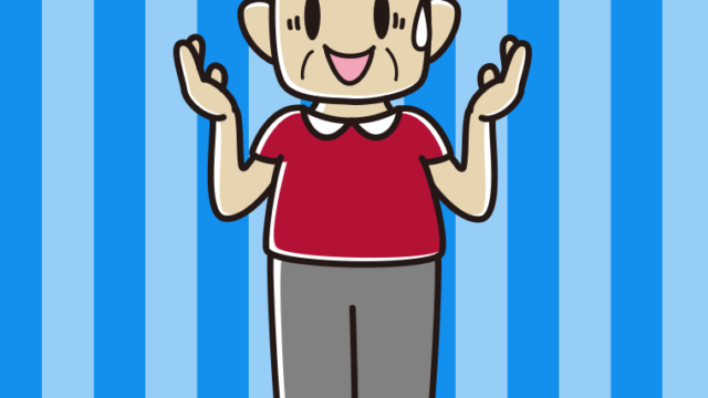 困りながら話すおじさんのイラスト【色、背景あり】PNG