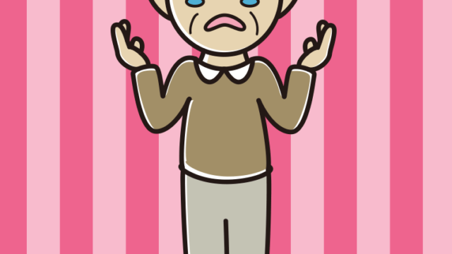 泣きながら話すおじいさんのイラスト【色、背景あり】PNG