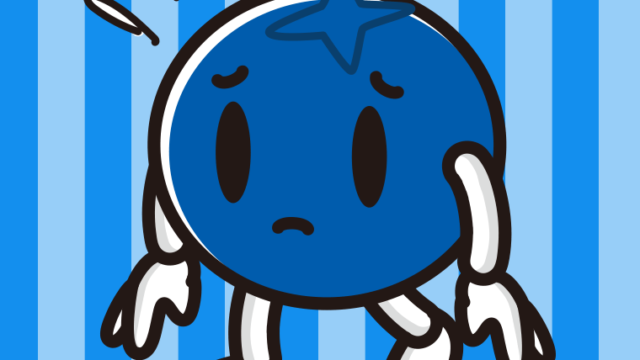 悲しそうなブルーベリーちゃんのイラスト【色、背景あり】PNG