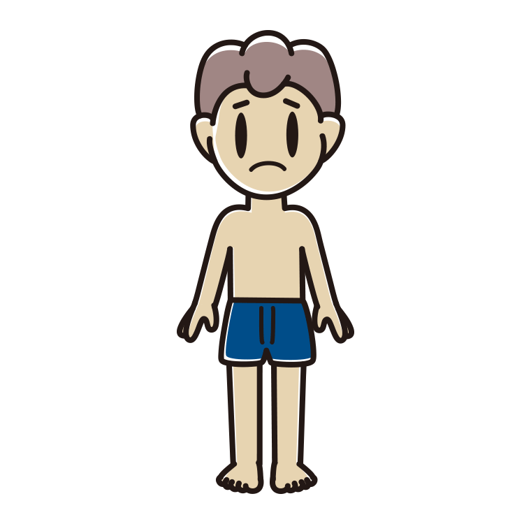 困る下着姿の男子中学生のイラスト【色あり、背景なし】透過PNG