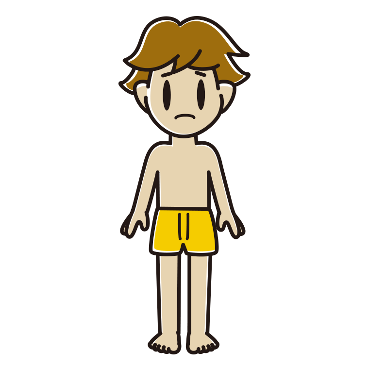 困る下着姿の男子高校生のイラスト【色あり、背景なし】透過PNG