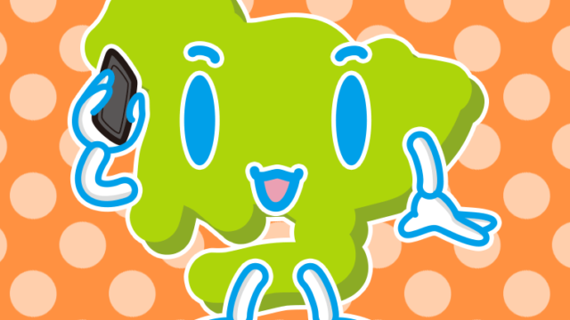 スマホで電話する愛知ちゃんのイラスト【色、背景あり】PNG