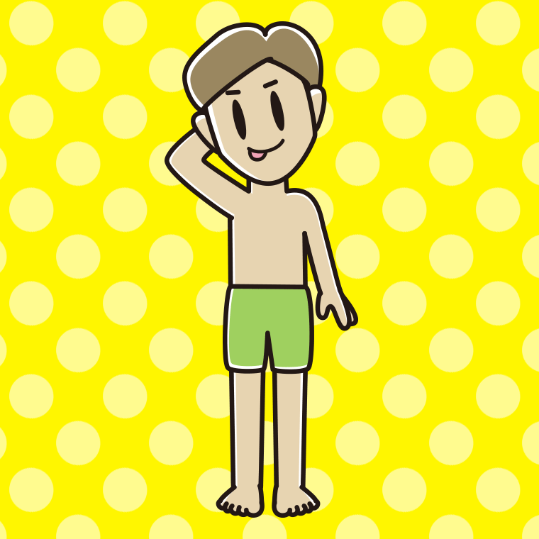 テヘヘな水着の男性のイラスト【色、背景あり】PNG