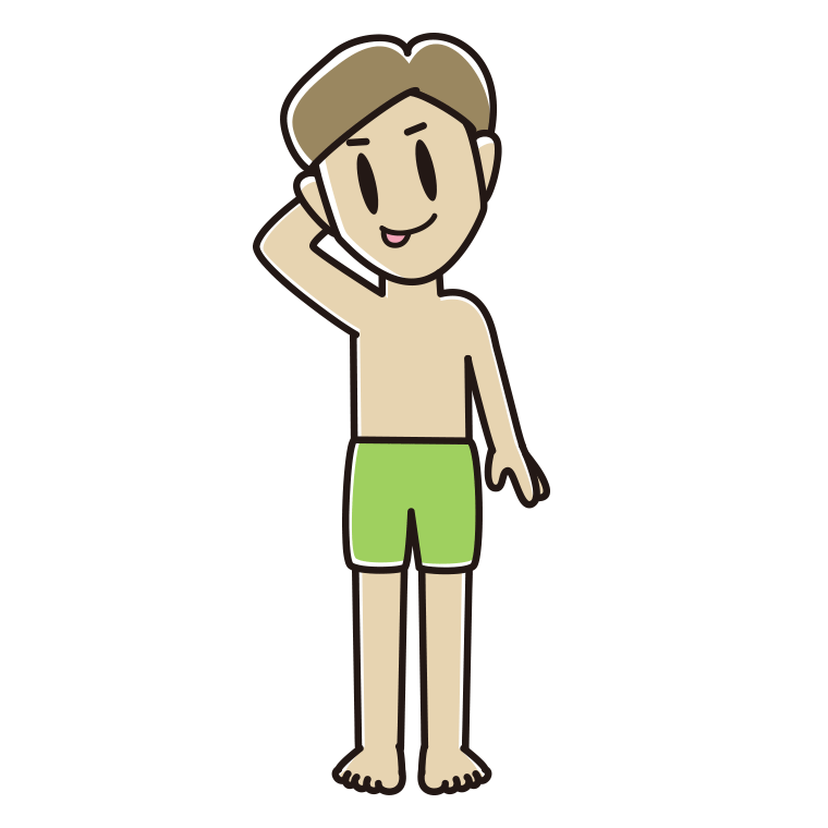 テヘヘな水着の男性のイラスト【色あり、背景なし】透過PNG