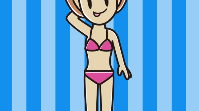 テヘヘな水着の女性のイラスト【色、背景あり】PNG