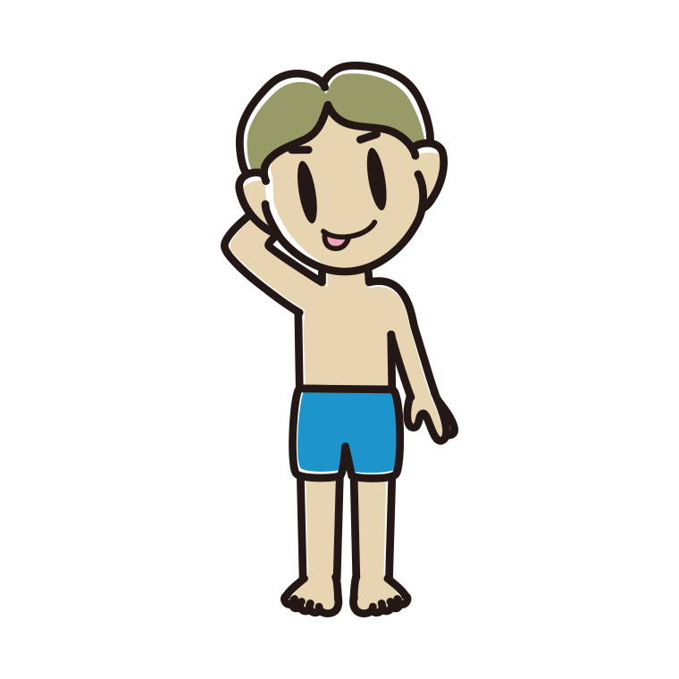 テヘヘな水着の小学生男子のイラスト【色あり、背景なし】透過PNG