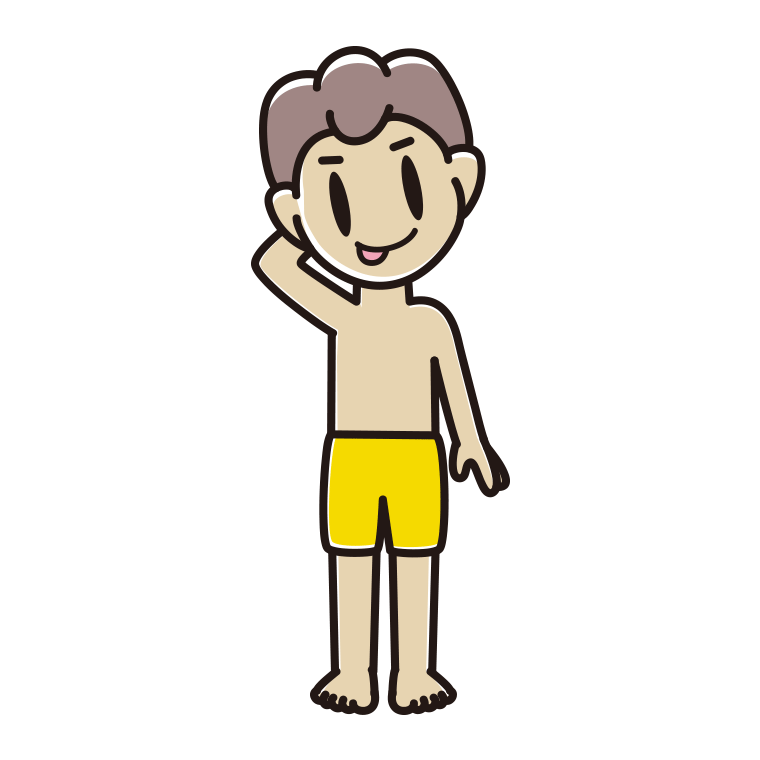 テヘヘな水着の男子中学生のイラスト【色あり、背景なし】透過PNG
