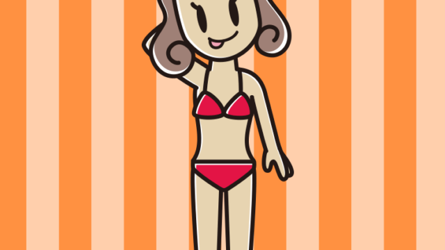 テヘヘな水着の女子大学生のイラスト【色、背景あり】PNG