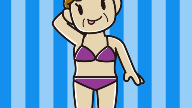 テヘヘな水着のおばさんのイラスト【色、背景あり】PNG
