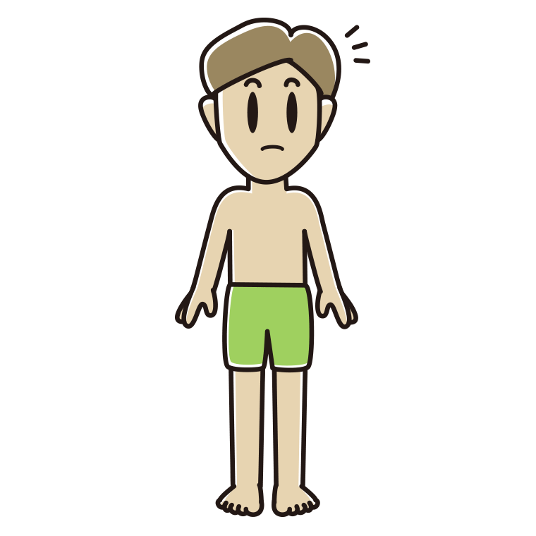 何かに気付く水着の男性のイラスト【色あり、背景なし】透過PNG