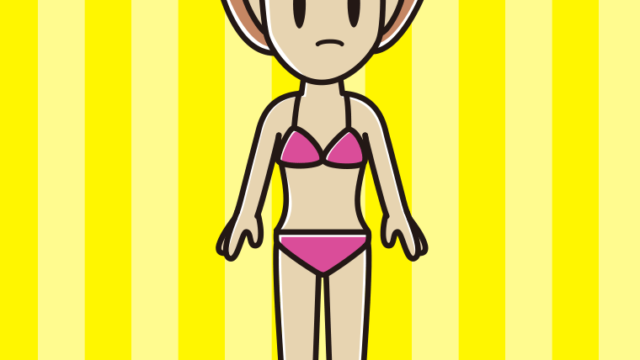 何かに気付く水着の女性のイラスト【色、背景あり】PNG