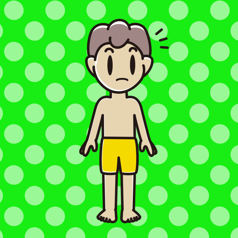 何かに気付く水着の男子中学生のイラスト【色、背景あり】PNG