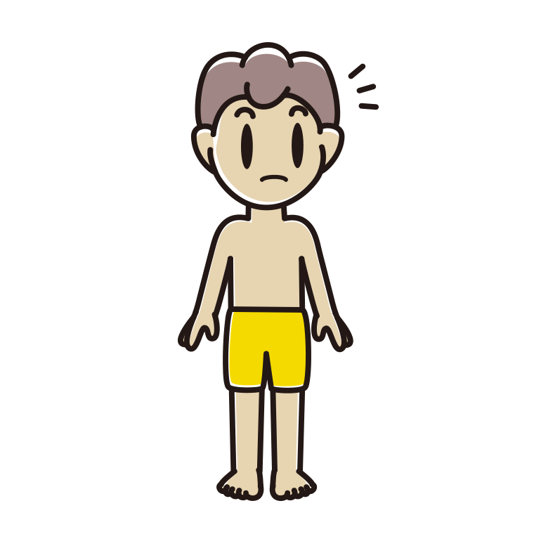 何かに気付く水着の男子中学生のイラスト【色あり、背景なし】透過PNG