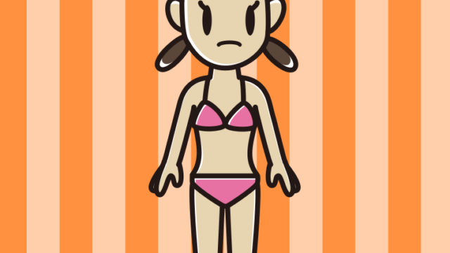 何かに気付く水着の女子中学生のイラスト【色、背景あり】PNG