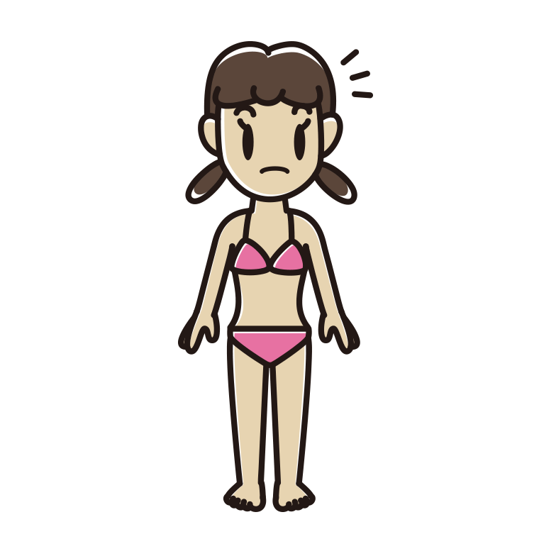 何かに気付く水着の女子中学生のイラスト【色あり、背景なし】透過PNG