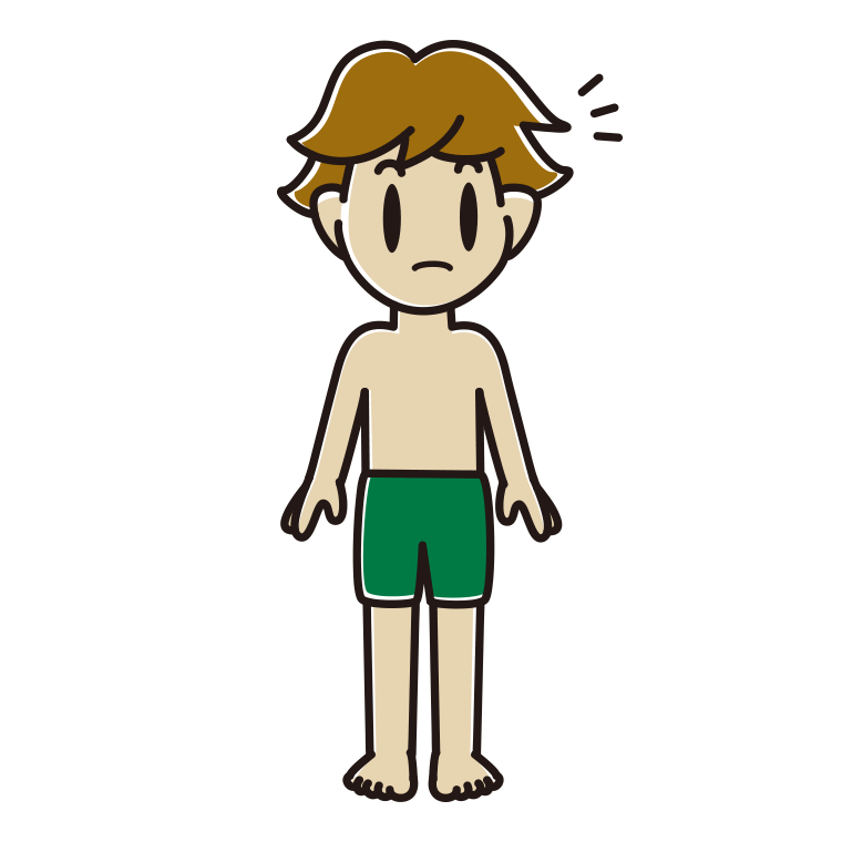 何かに気付く水着の男子高校生のイラスト【色あり、背景なし】透過PNG