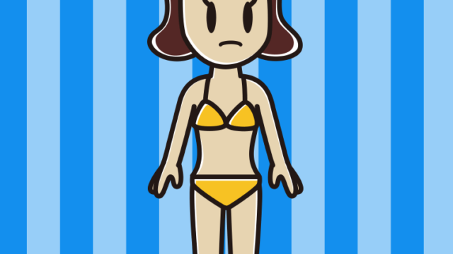 何かに気付く水着の女子高校生のイラスト【色、背景あり】PNG