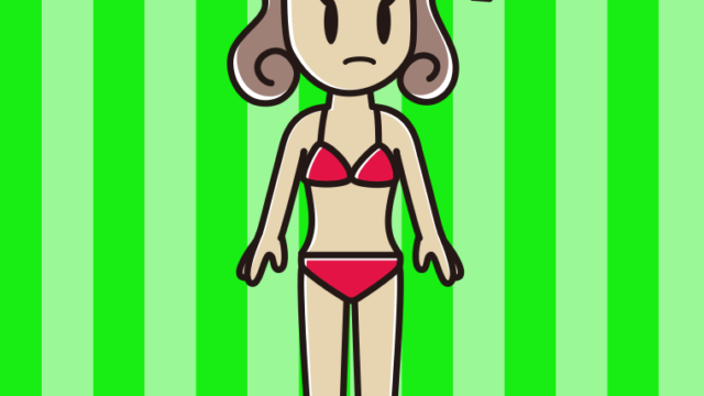 何かに気付く水着の女子大学生のイラスト【色、背景あり】PNG