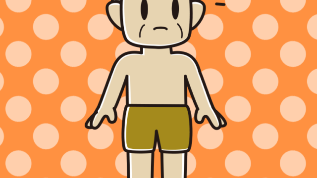 何かに気付く水着のおじさんのイラスト【色、背景あり】PNG