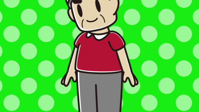 下を向くおじさんのイラスト【色、背景あり】PNG