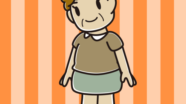 下を向くおばさんのイラスト【色、背景あり】PNG