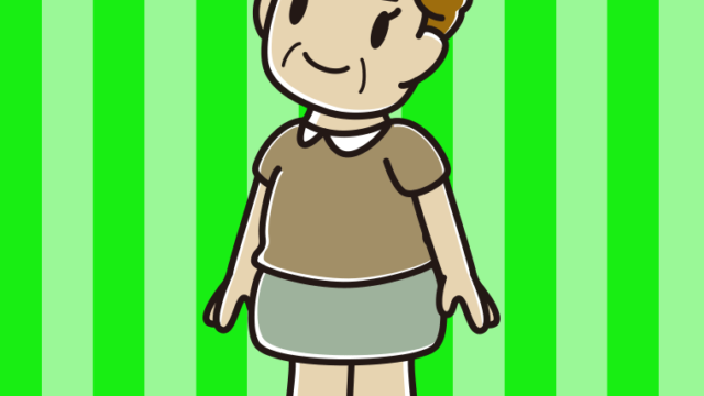 上を向くおばさんのイラスト【色、背景あり】PNG