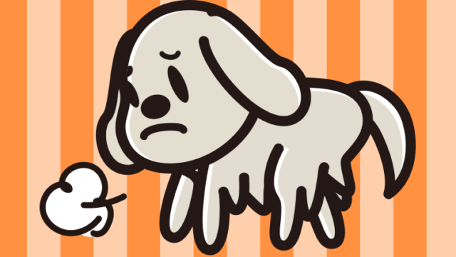 悲しそうなゴールデンレトリバーちゃん（犬）のイラスト【色、背景あり】PNG