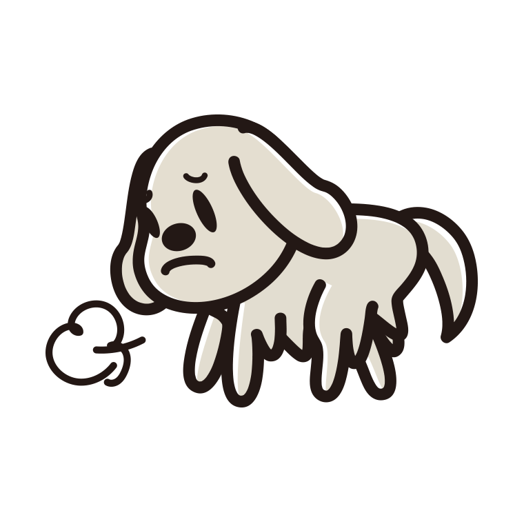 悲しそうなゴールデンレトリバーちゃん（犬）のイラスト【色あり、背景なし】透過PNG