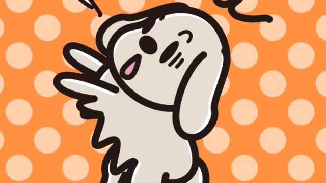 驚くゴールデンレトリバーちゃん（犬）のイラスト【色、背景あり】PNG