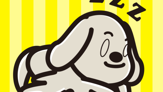 眠っているゴールデンレトリバーちゃん（犬）のイラスト【色、背景あり】PNG