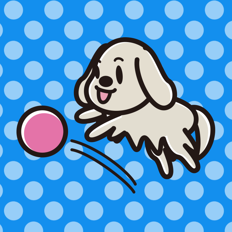 ボールを追うゴールデンレトリバーちゃん（犬）のイラスト【色、背景あり】PNG