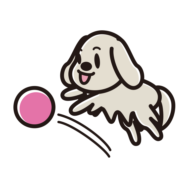 ボールを追うゴールデンレトリバーちゃん（犬）のイラスト【色あり、背景なし】透過PNG
