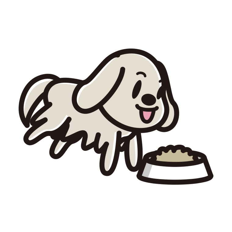 ごはんを食べるゴールデンレトリバーちゃん（犬）のイラスト【色あり、背景なし】透過PNG