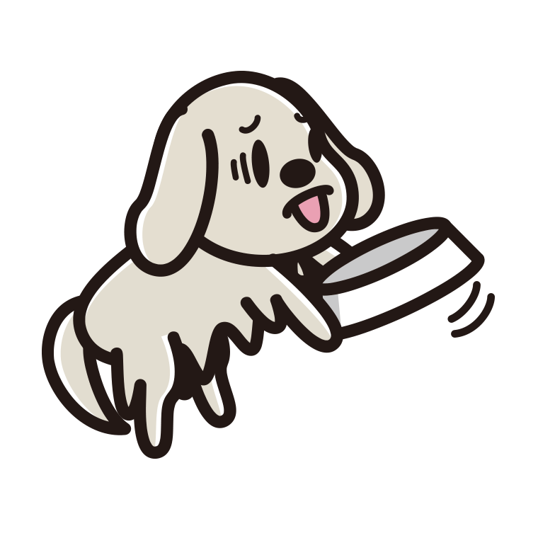 ごはんをもっと食べたいゴールデンレトリバーちゃん（犬）のイラスト【色あり、背景なし】透過PNG