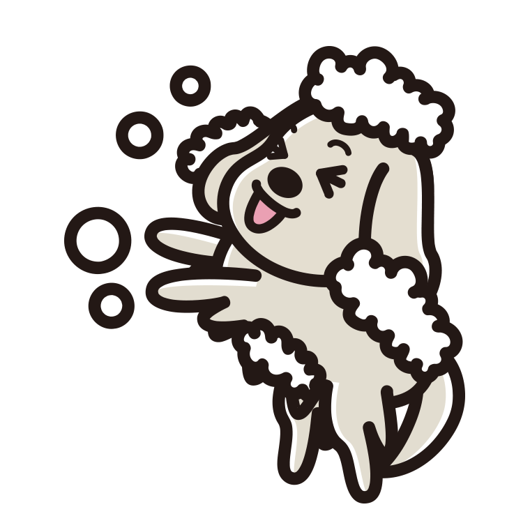 体を洗うゴールデンレトリバーちゃん（犬）のイラスト【色あり、背景なし】透過PNG